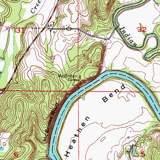 Topographic Map of McBrides Cemetery, IN