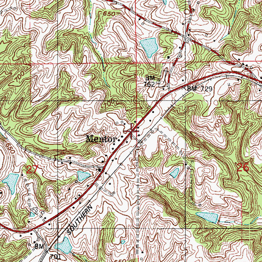 Topographic Map of Mentor, IN
