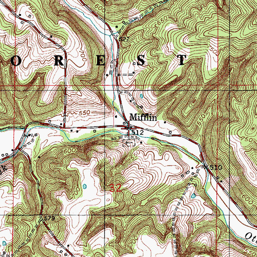 Topographic Map of Mifflin, IN