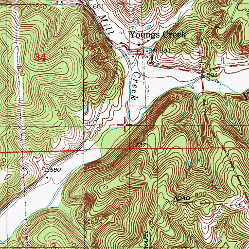 Topographic Map of Mill Creek, IN