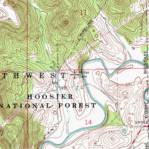 Topographic Map of Miller Cemetery, IN