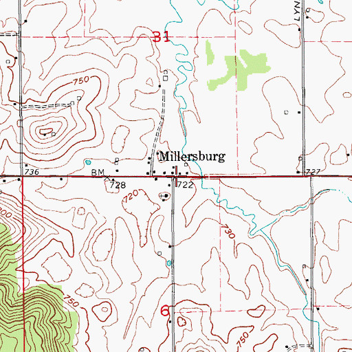 Topographic Map of Millersburg, IN