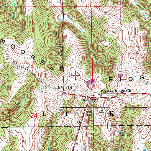 Topographic Map of Moores Ridge, IN