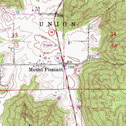 Topographic Map of Mount Pleasant, IN