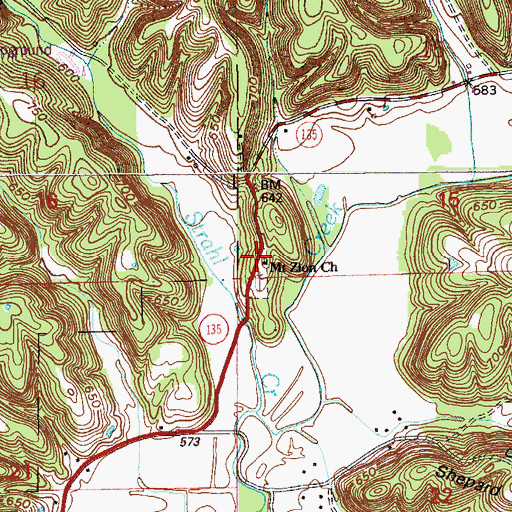 Topographic Map of Mount Zion Church, IN