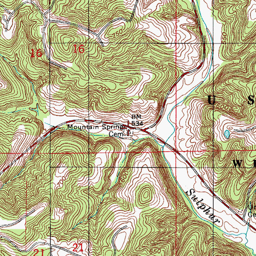 Topographic Map of Mountain Spring Cemetery, IN