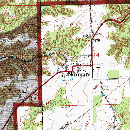 Topographic Map of Norman, IN