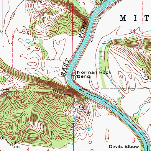 Topographic Map of Norman Rock Bend, IN