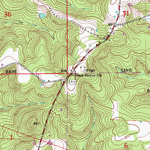 Topographic Map of Oak Grove Church, IN