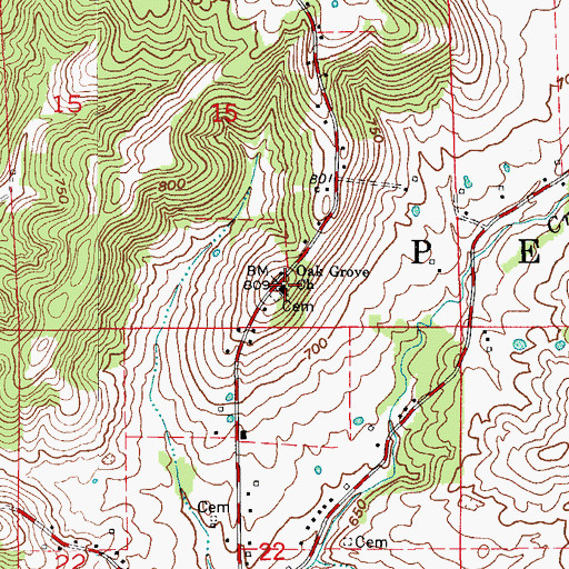 Topographic Map of Oak Grove Church, IN