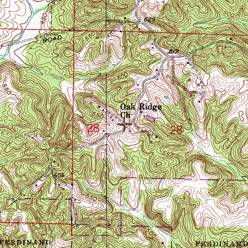 Topographic Map of Oak Ridge Church, IN