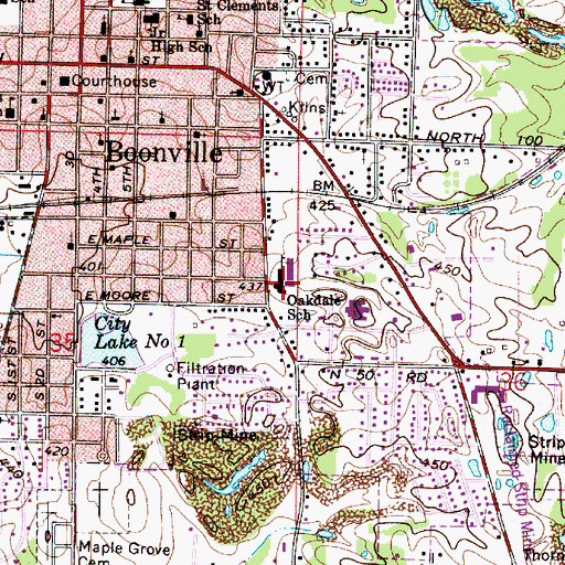 Topographic Map of Oakdale Elementary School, IN