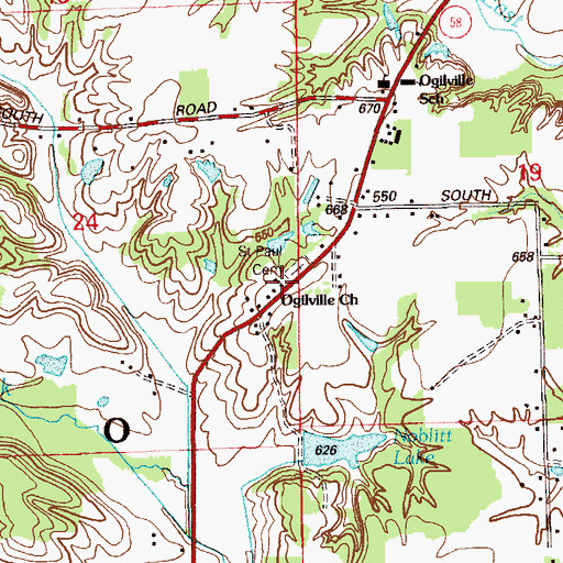 Topographic Map of Ogilville Church, IN