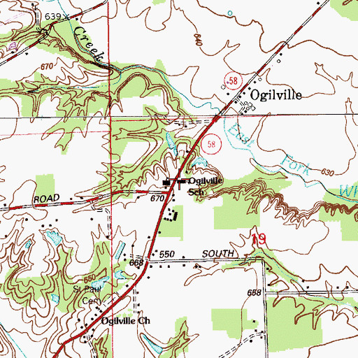 Topographic Map of Ogilville School, IN