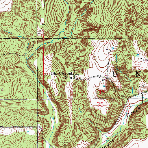 Topographic Map of Old Chapel Cemetery, IN