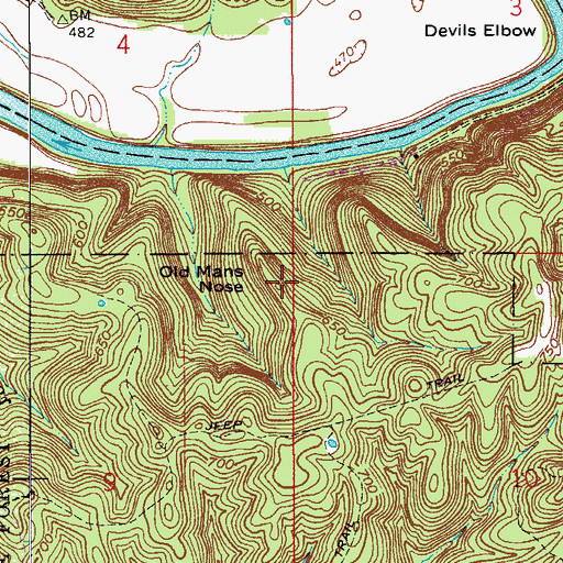 Topographic Map of Old Mans Nose, IN