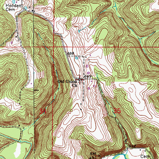 Topographic Map of Old Union Church, IN