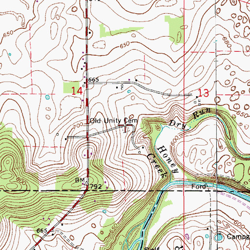 Topographic Map of Old Unity Cemetery, IN