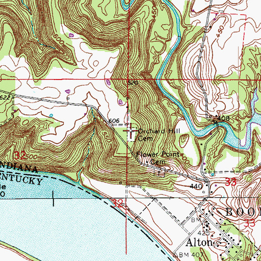 Topographic Map of Orchard Hill Cemetery, IN