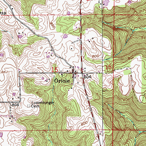 Topographic Map of Oriole, IN