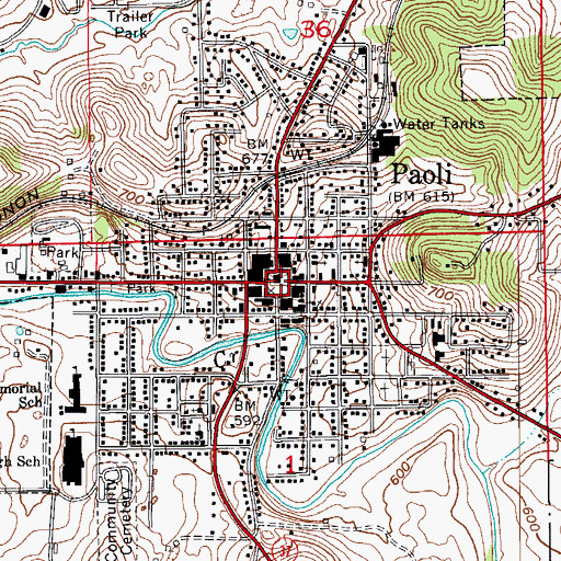Topographic Map of Paoli, IN
