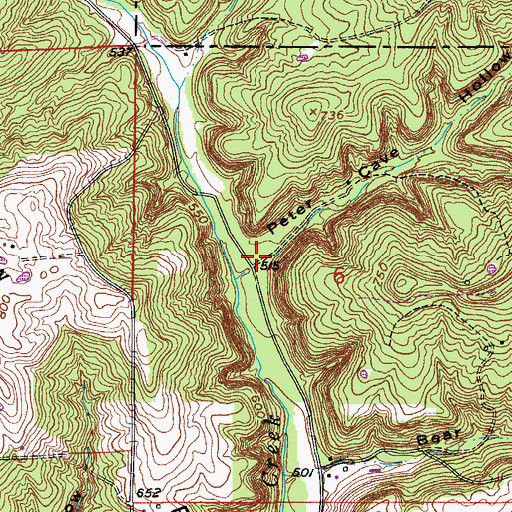 Topographic Map of Peter Cave Hollow, IN