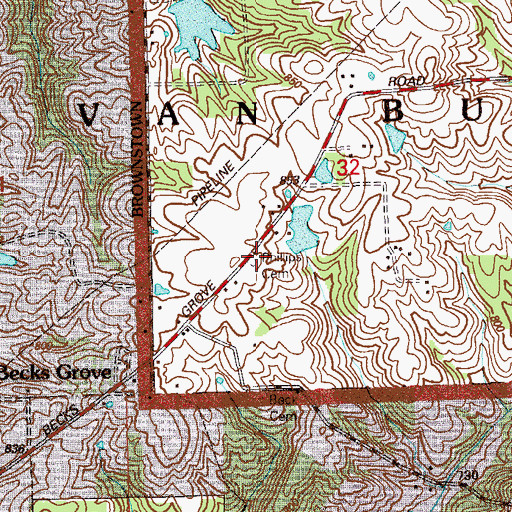 Topographic Map of Phillips Cemetery, IN