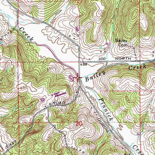 Topographic Map of Pinnick Creek, IN