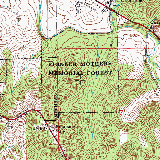 Topographic Map of Pioneer Mothers Memorial Forest, IN