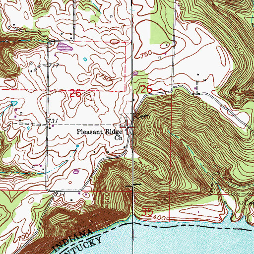 Topographic Map of Pleasant Ridge Church, IN