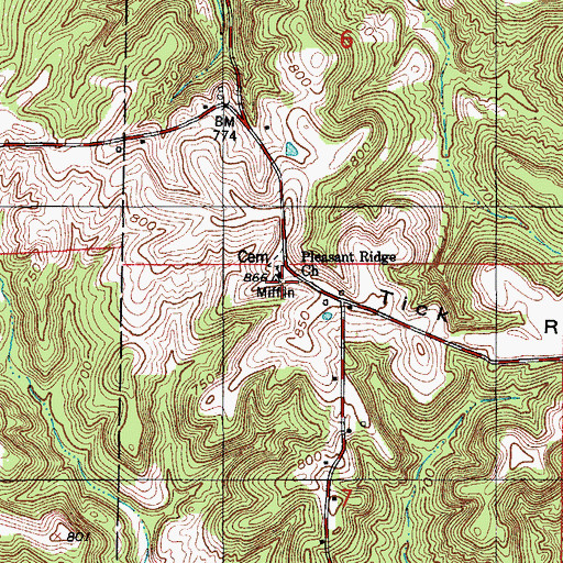 Topographic Map of Pleasant Ridge Church, IN