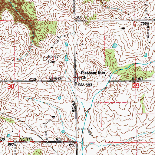 Topographic Map of Pleasant Run Church, IN