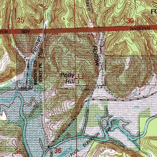 Topographic Map of Polly Hill, IN