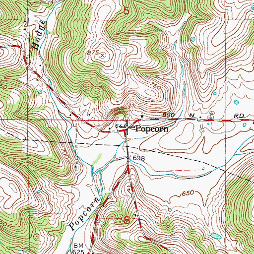 Topographic Map of Popcorn, IN