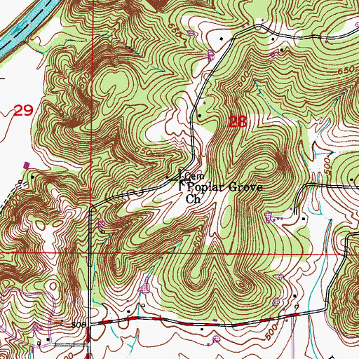 Topographic Map of Poplar Grove Church, IN