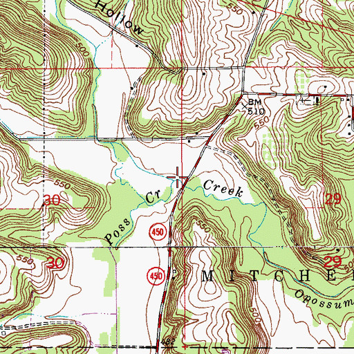 Topographic Map of Poss Creek, IN