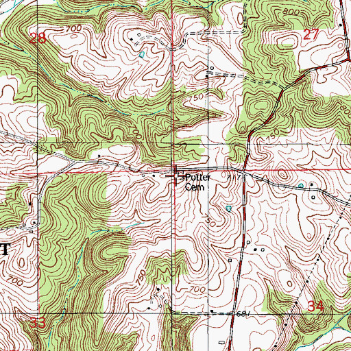 Topographic Map of Potter Cemetery, IN
