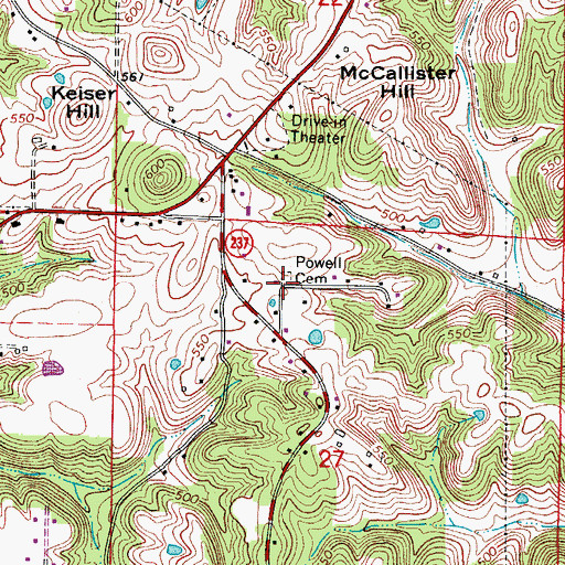Topographic Map of Powell Cemetery, IN