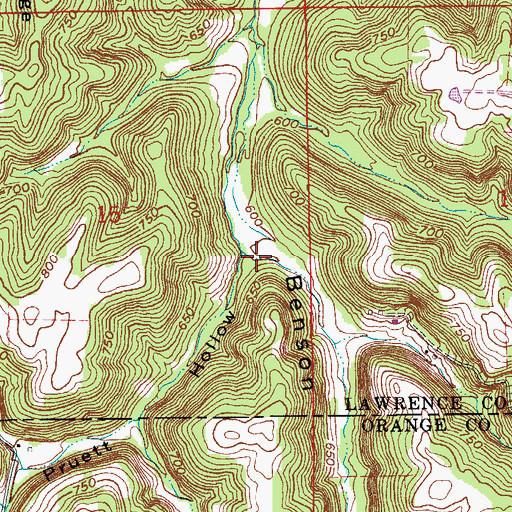 Topographic Map of Pruett Hollow, IN