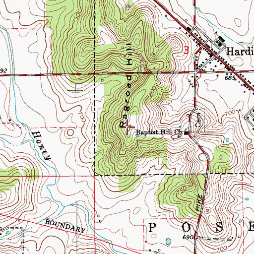 Topographic Map of Ragroad Hill, IN