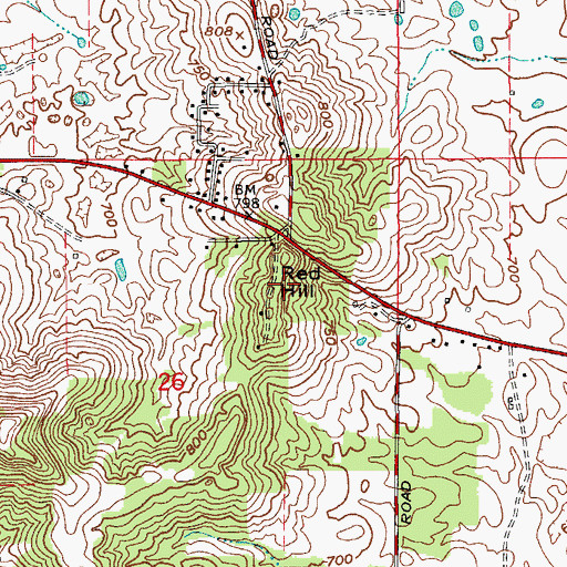 Topographic Map of Red Hill, IN