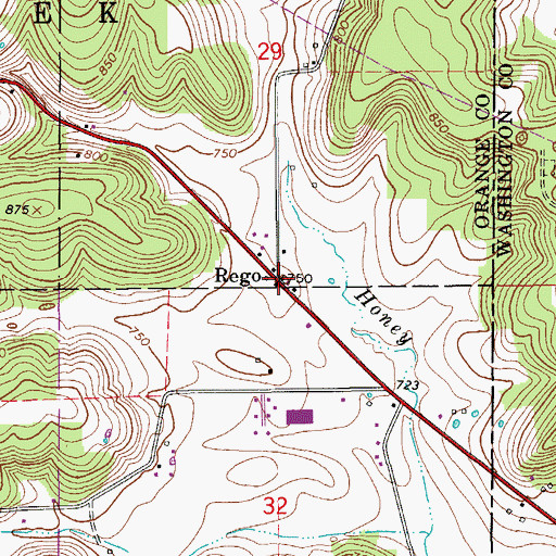 Topographic Map of Rego, IN