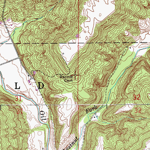 Topographic Map of Rennie Cemetery, IN