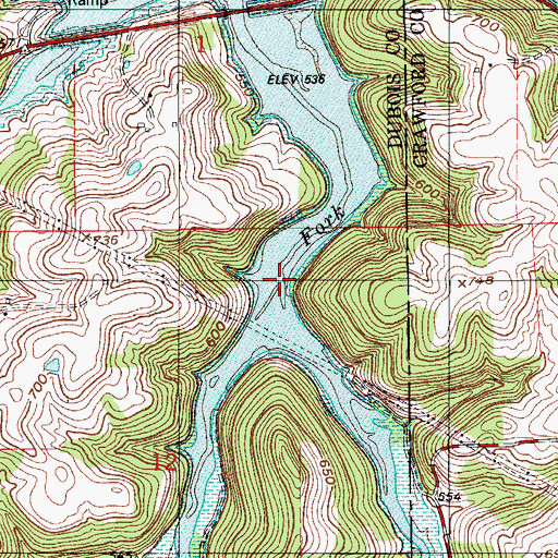 Topographic Map of Riceville Creek, IN