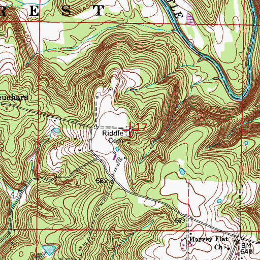 Topographic Map of Bloom Riddle Cemetery, IN