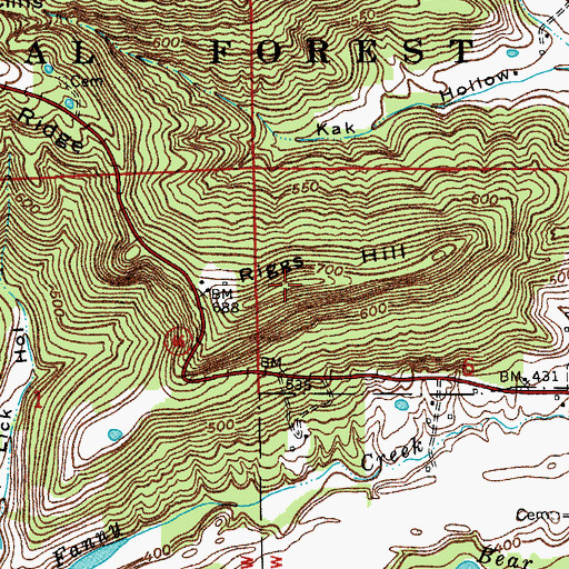 Topographic Map of Riggs Hill, IN