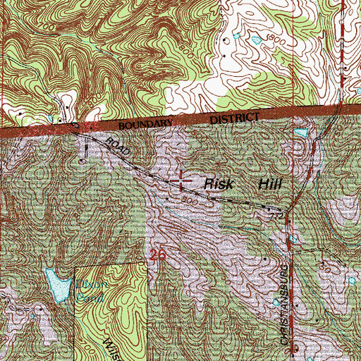 Topographic Map of Risk Hill, IN