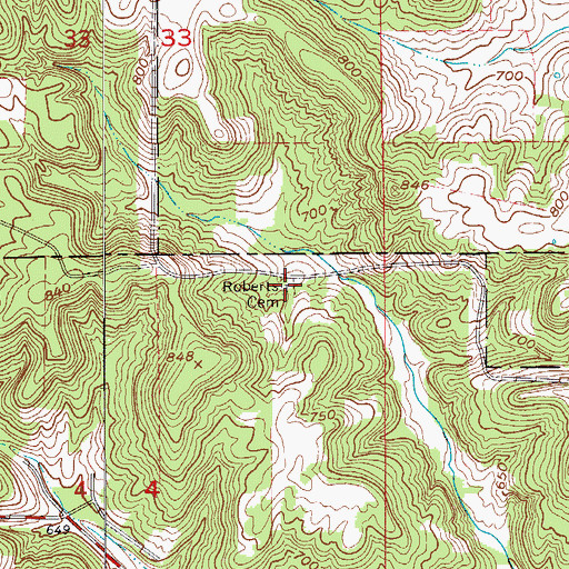 Topographic Map of Roberts Cemetery, IN