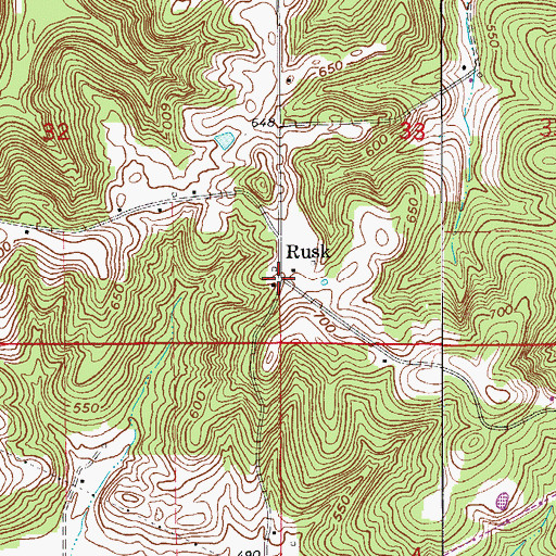Topographic Map of Rusk, IN
