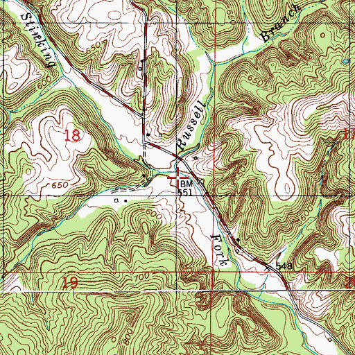 Topographic Map of Russell Branch, IN